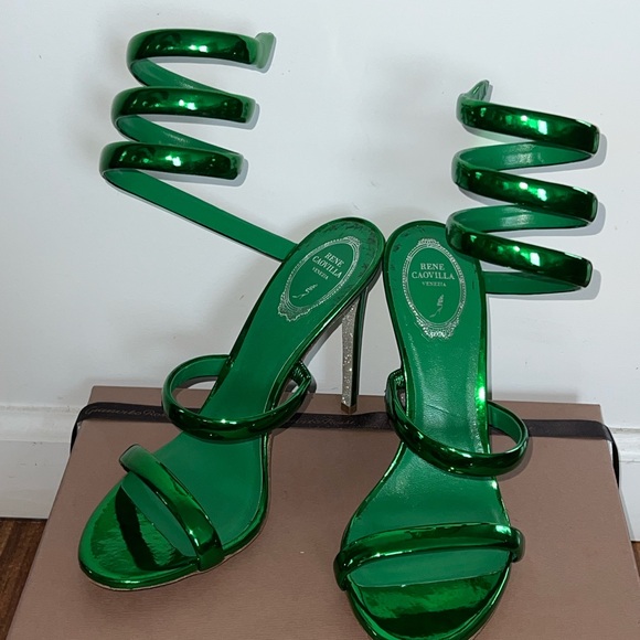 Rene Caovilla Green Mirror Spiral Strap Sandals - Picture 2 of 5